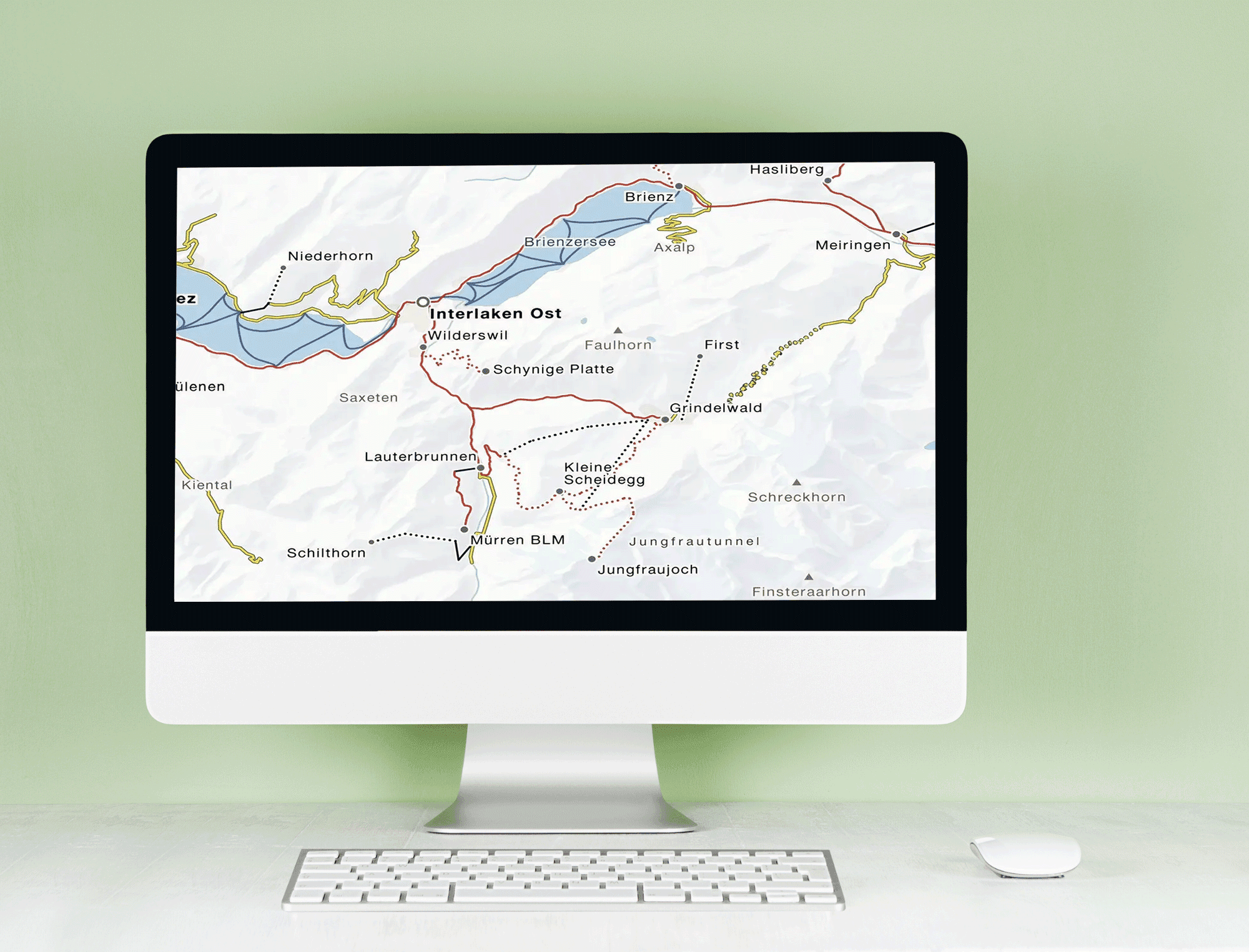 Im Bereich der Jungfraubahnen zeigt die Geltungsbereichskarte sehr detailliert, wo das GA ganz, teilweise oder gar nicht gültig ist.